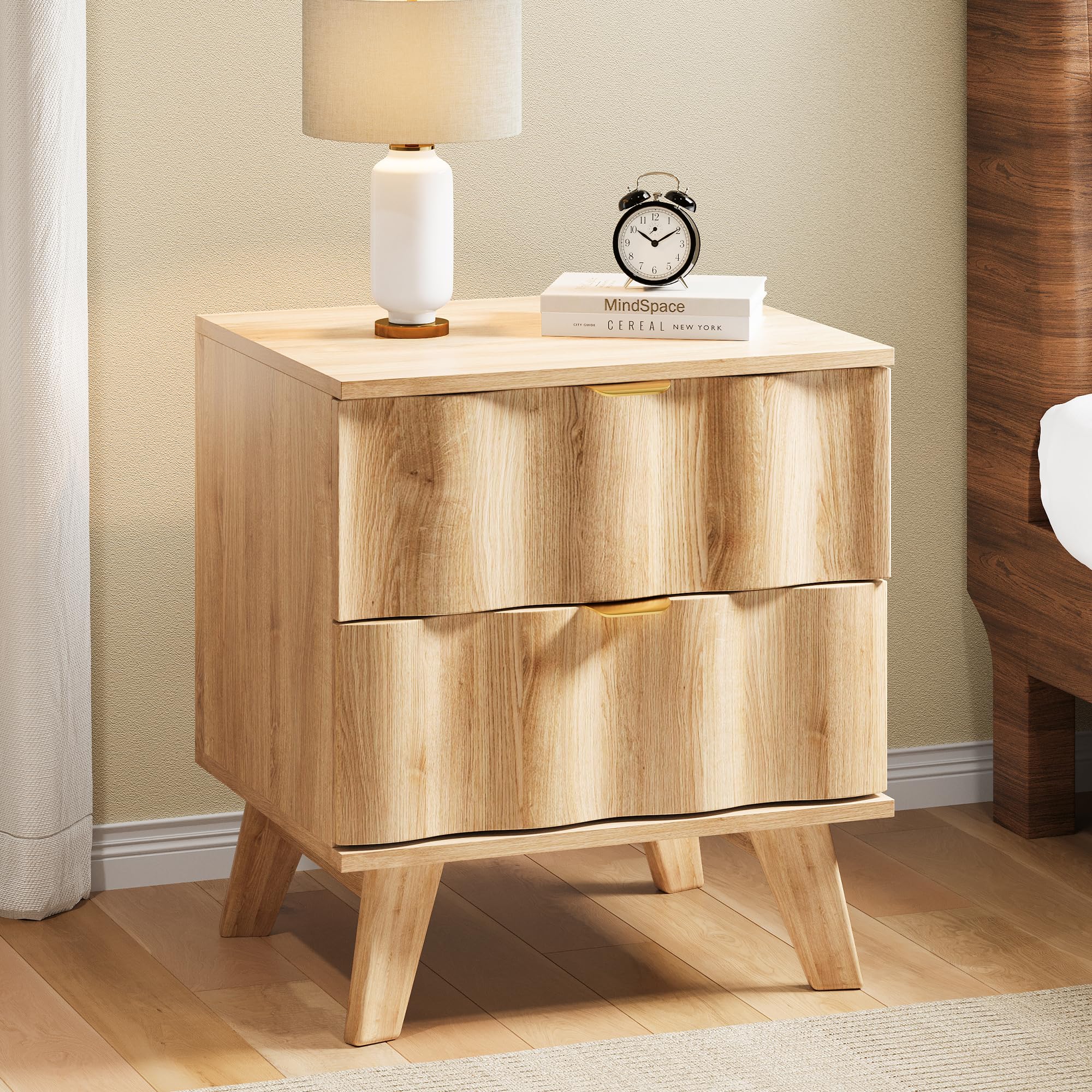 Nightstand, Modern Bedside Table with Drawers and Metal Handles, Sofa Side Table