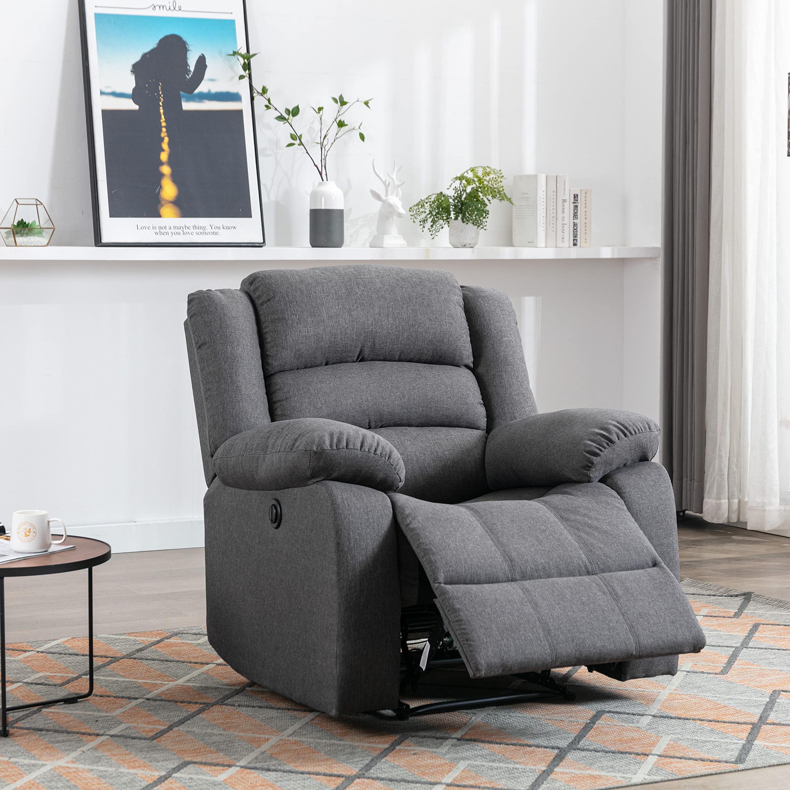 Classic Power Recliner Chair, Oversized Electric Overstuffed Chair
