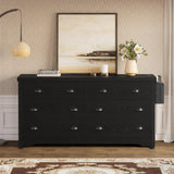 Dresser 8 Drawer with Charging Station and Storage Bag, Wood Storage Chest of Drawers for Bedroom Living Room Hallway Entryway, Black