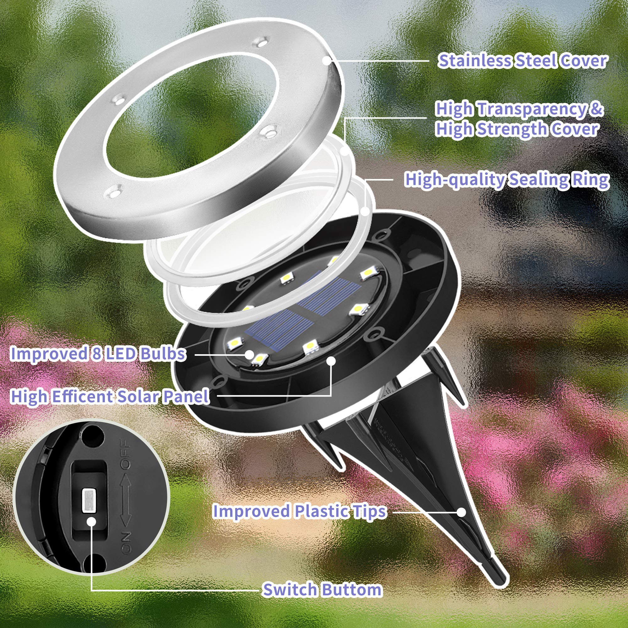 12 Pack Solar Ground Lights Outdoor, Waterproof 8 LED Solar Powered Disk Lights