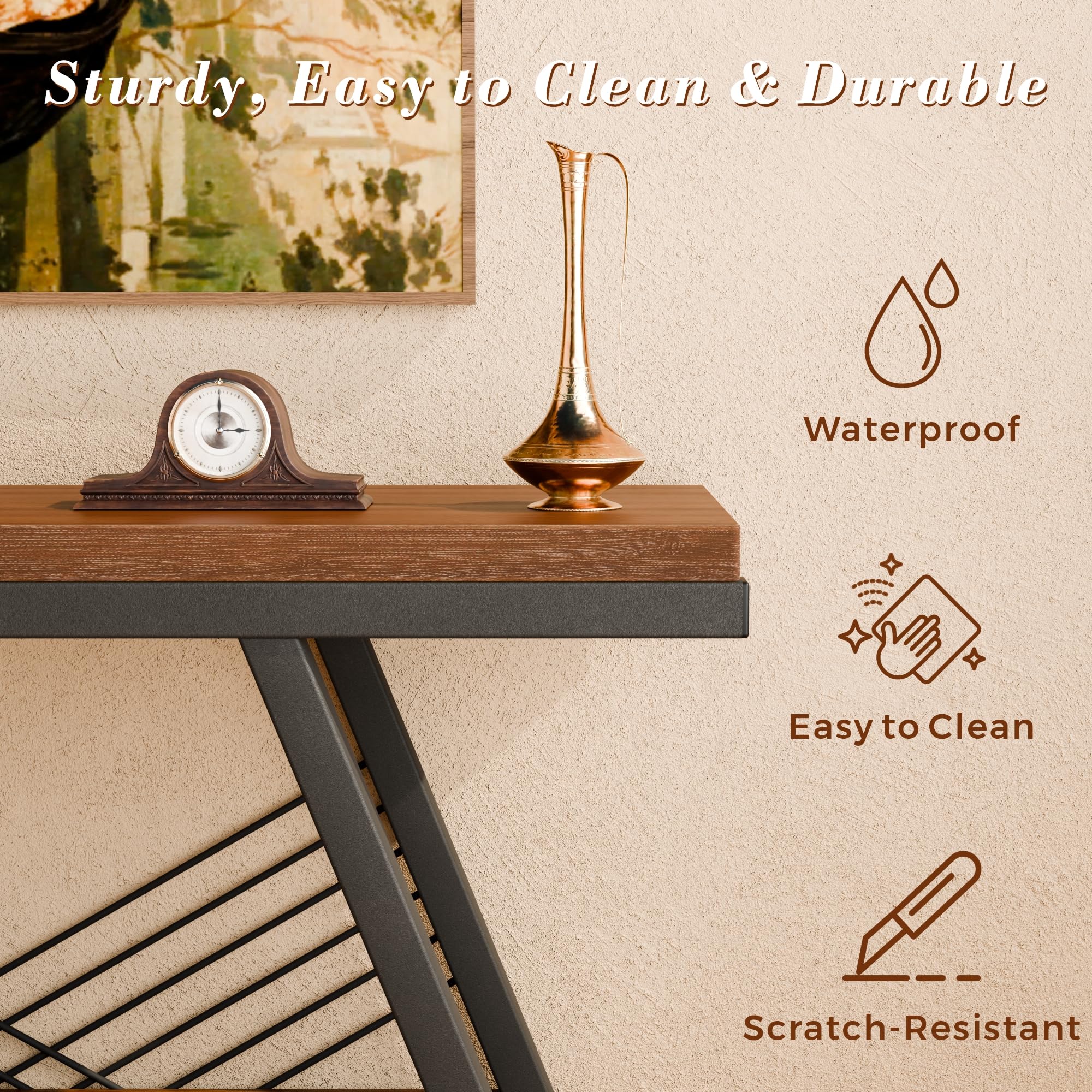 39.4" Industrial Console Table - 3-Tier Rustic Brown Entryway Table