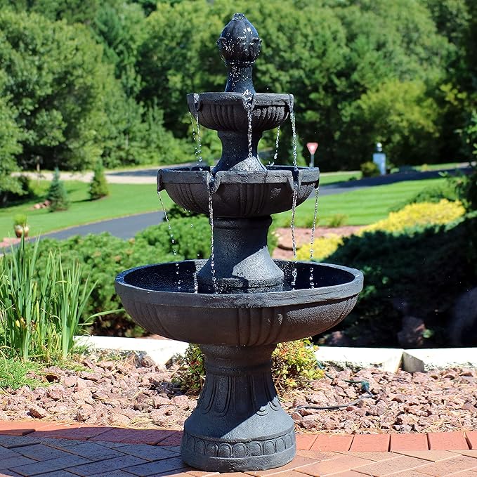Flower Blossom 43-Inch Electric Water Fountain - Outdoor Water Feature - 3-Tier Fountain - Earth Finish