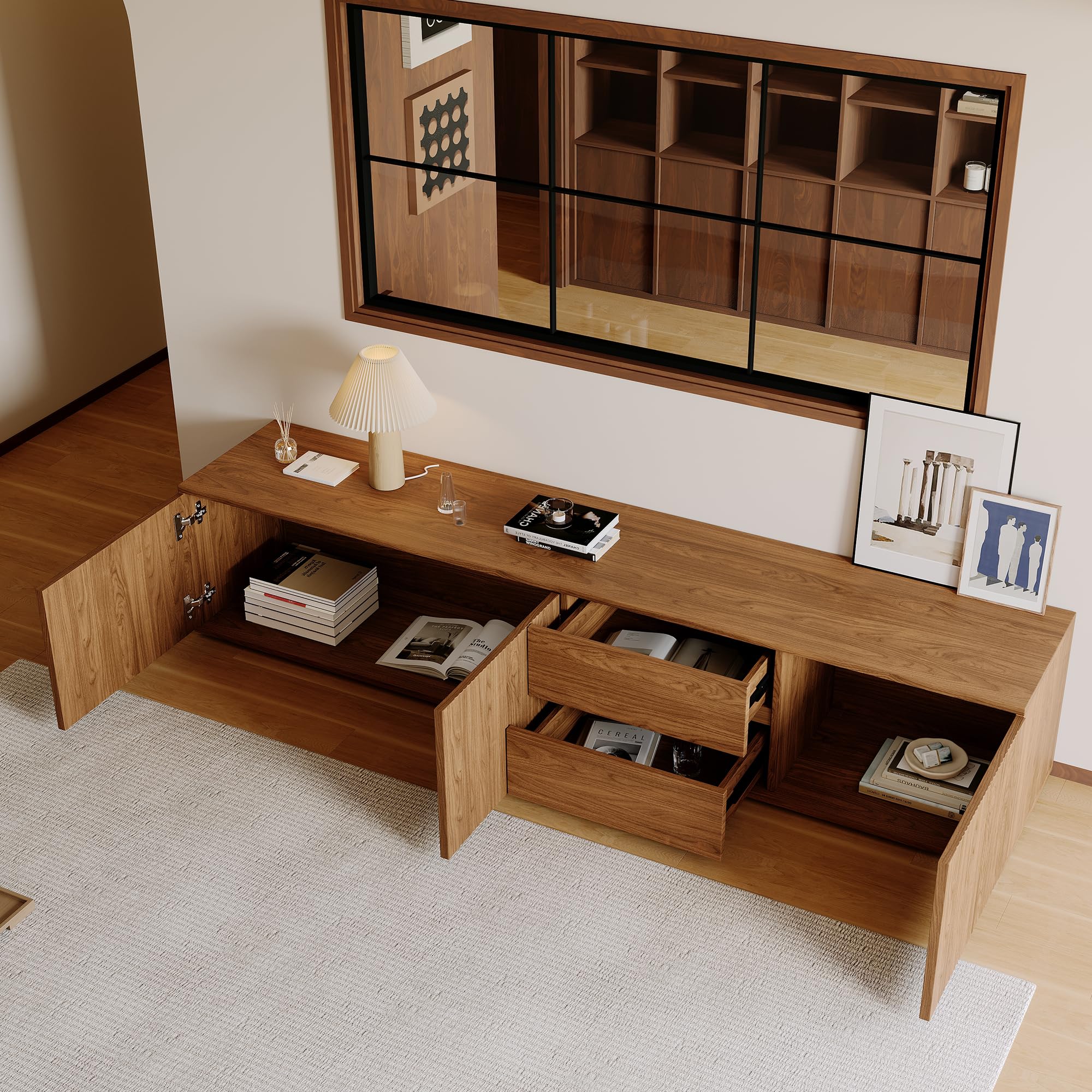 79" Mid-Century Modern TV Stand with Fluted Door Storage