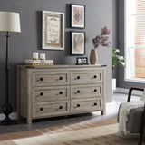 Farmhouse 6 Drawers Dresser for Bedroom, Wood Rustic Wide Chest of Drawers