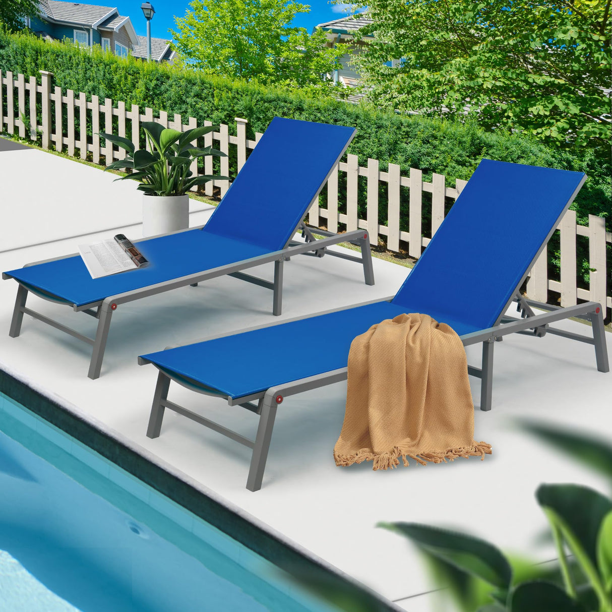Lounge Chair Outdoor Foldable Outdoor Lounge Chair (2Blue Textilence W/O Table)