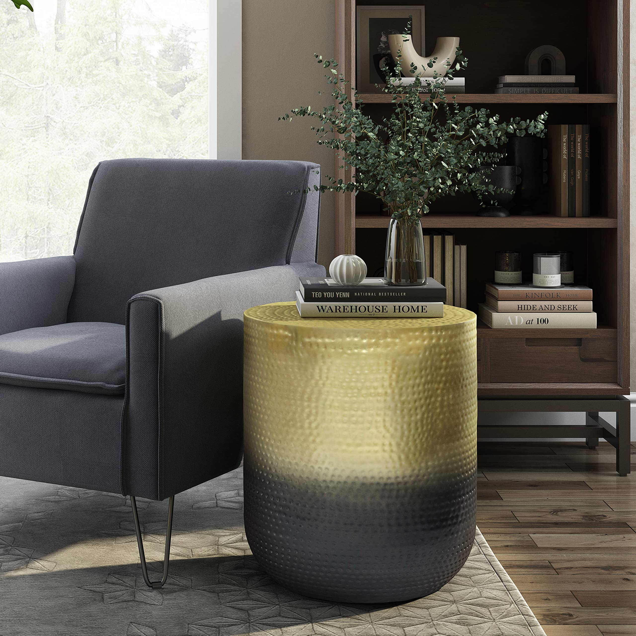 Nova Boho 19 Inch Wide Metal Side Table in Gold Ombre, Fully Assembled,
