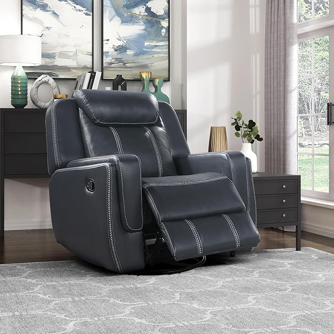 Modern Double Reclining Loveseat, Faux Leather Recliner Loveseat With Headrest