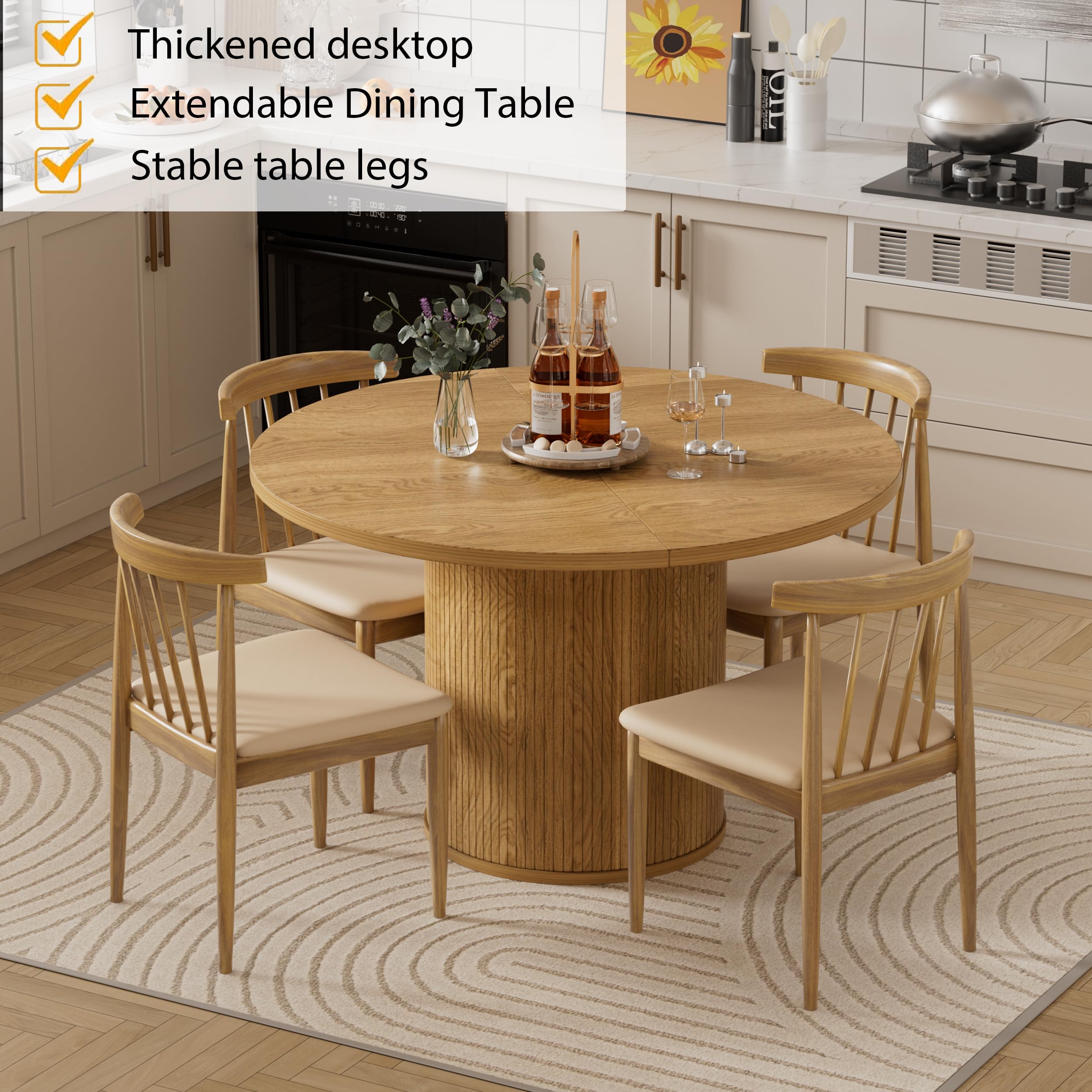 43-59 Inch Extendable Round Dining Table for 4