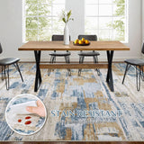 Abstract Living Room Rug 5x7 - Modern Washable Soft Thin Area Rug for Living Room Bedroom Under Dining Table - Neutral Indoor Floor Rug Carpets for Home Office Playroom Nursery - Blue Gold