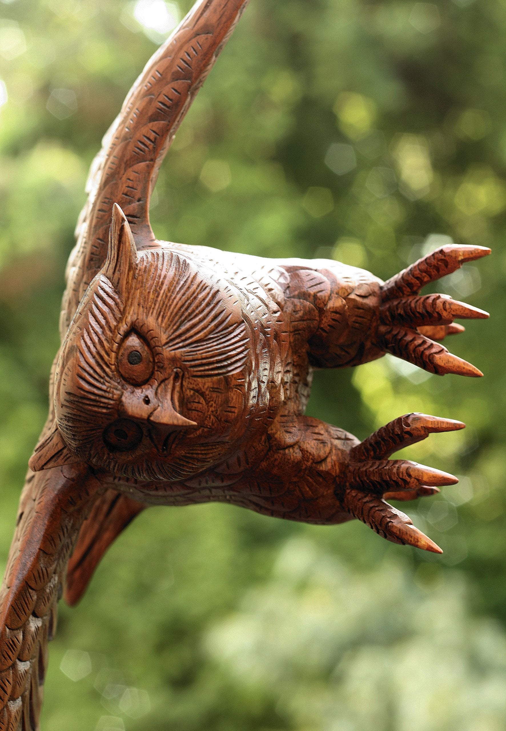 Extra Large Huge 20" Hand Carved Flying Wooden Owl Statue Figurine