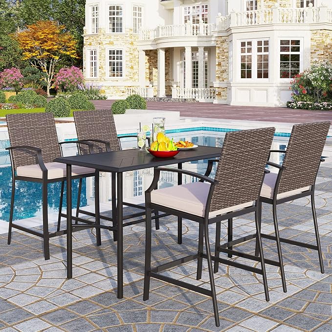 7 Piece Outdoor Bar Set, Counter Height Patio Bar Furniture with Swivel Bar Stools
