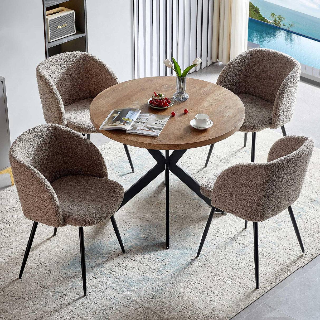 5 Pieces 37-Inch Round Dining Table and Upholstered Chairs for Four Person,