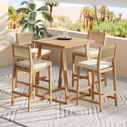 5 Pieces Acacia Wood Outdoor Patio Bar Set with Modern Boho Bar Height Chair Bar Table