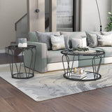 Pacific Luxury Glam Open-Shelf Glass Top 2-Piece Coffee and End Table Set