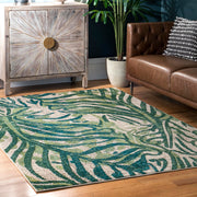 Cali Abstract Leaves Area Rug 10x14 Green