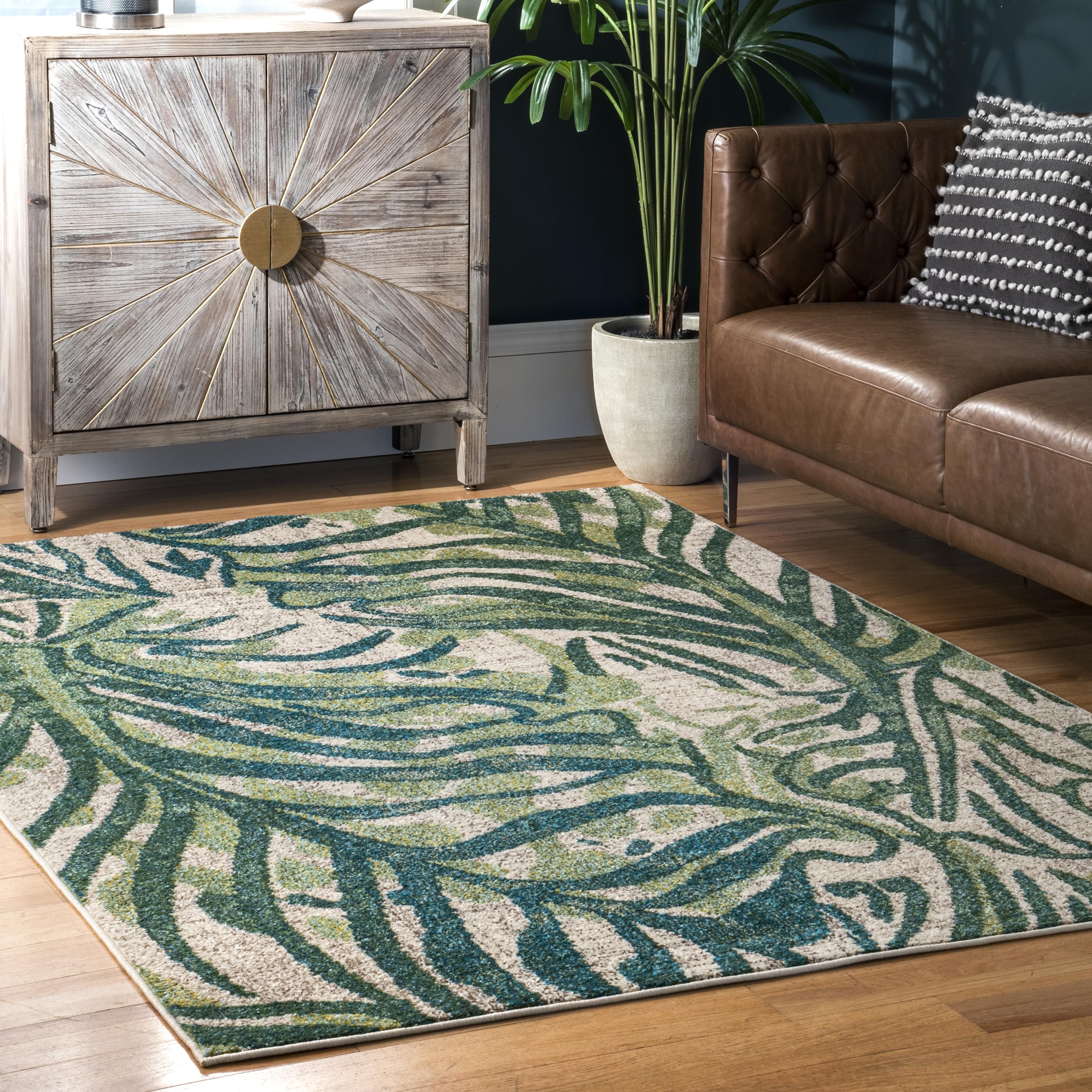 Cali Abstract Leaves Area Rug 10x14 Green