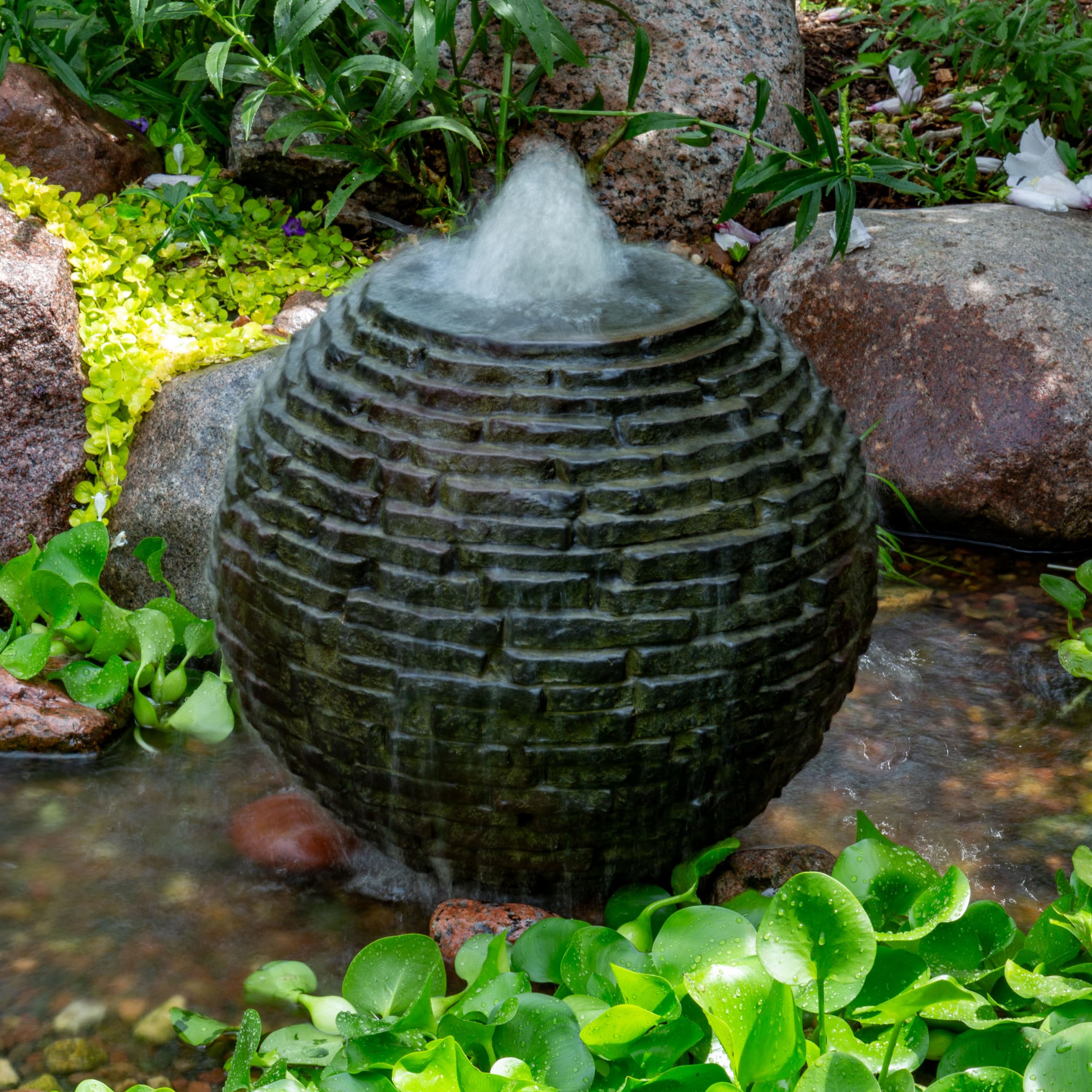 18 inch Dia (46 cm) Stacked Sphere Outdoor Fountain, Slate Gray
