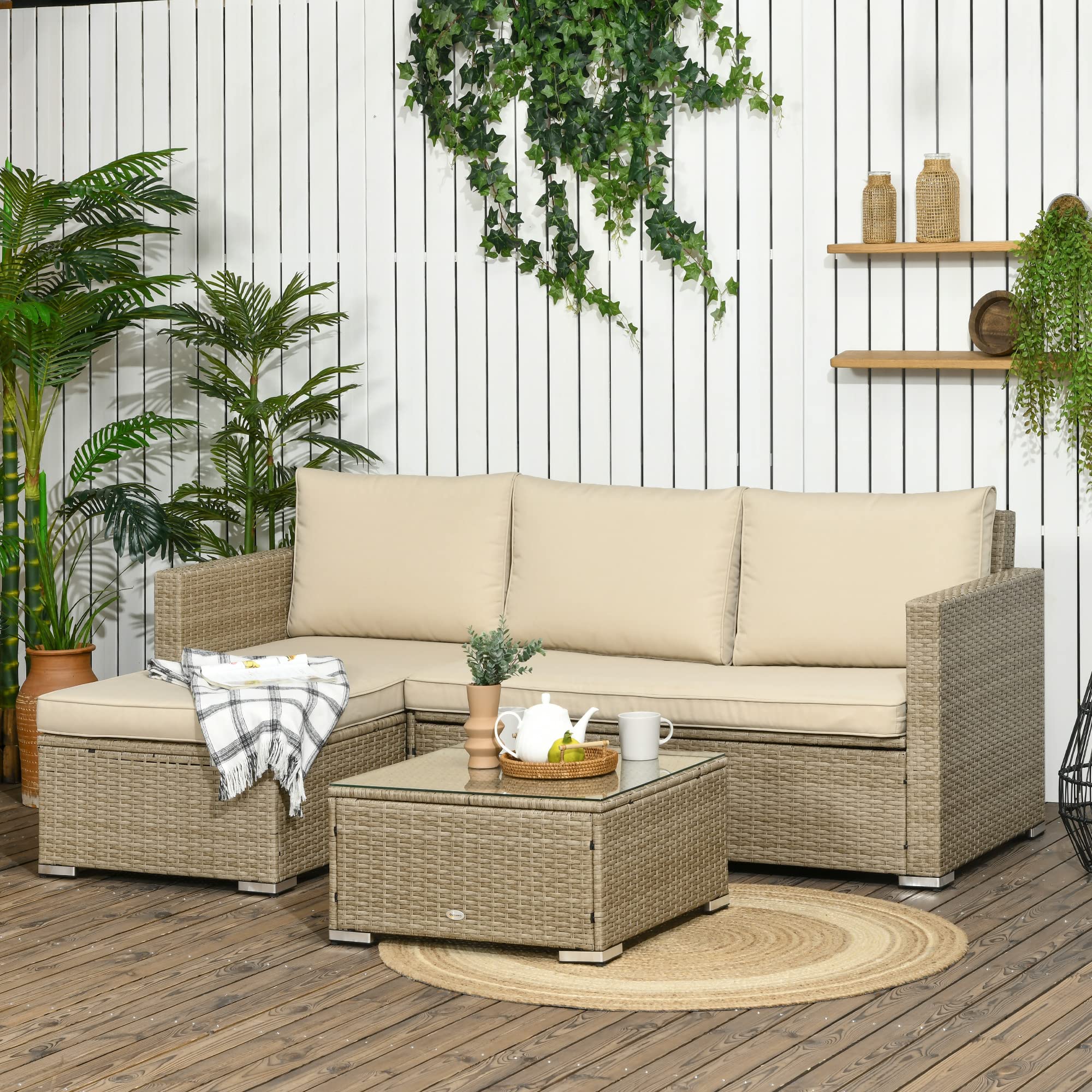 3 Piece Patio Wicker Furniture Set with Storage Loveseat