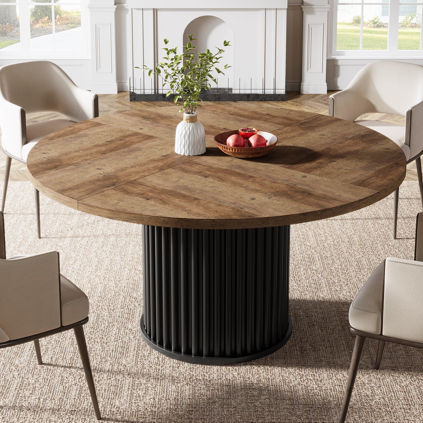 47-Inch Round Dining Table for 4-6 People - Modern Fluted Design