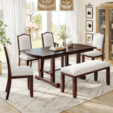 6-Piece Extendable Wood Dining Table Set with Upholstered Chairs
