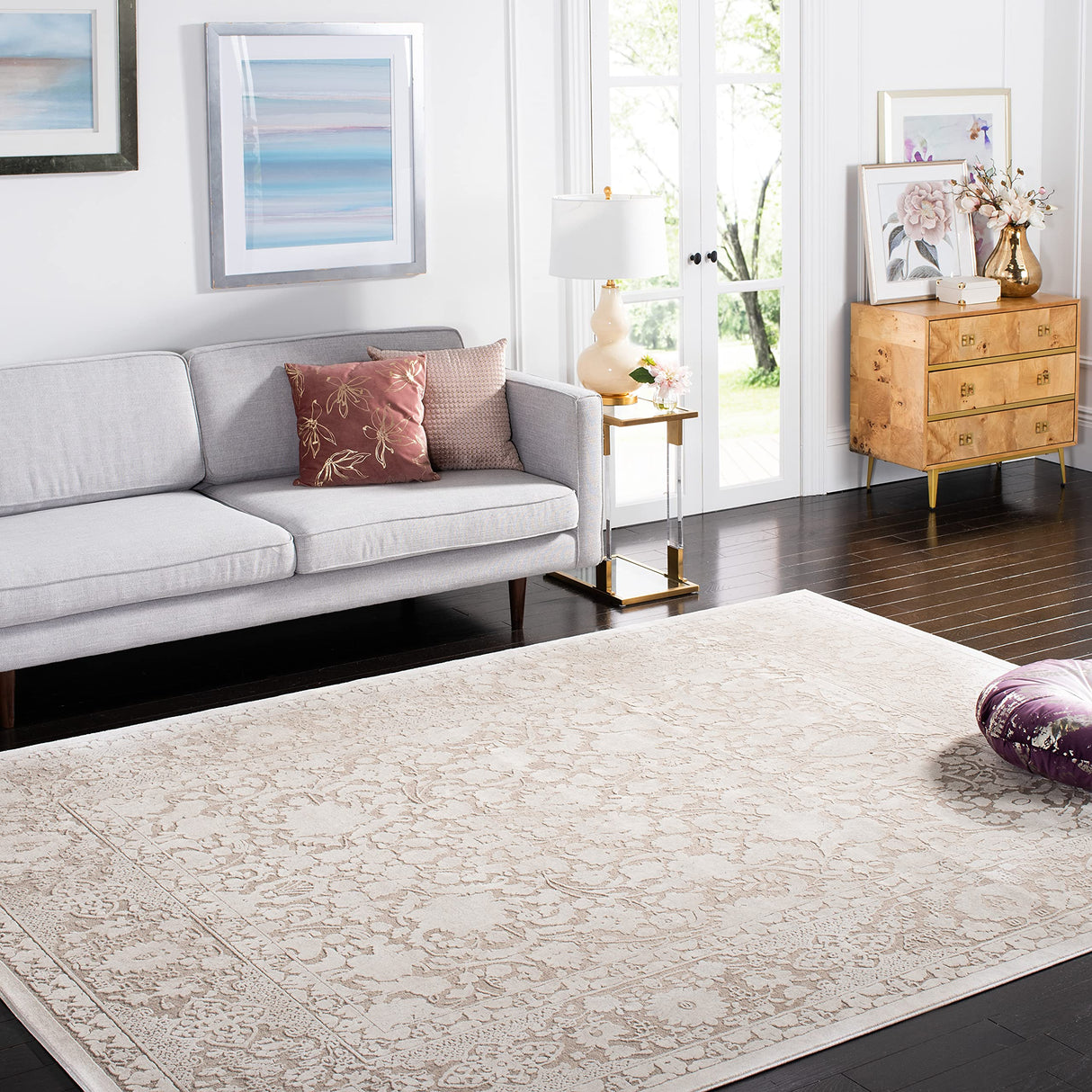 Reflection Collection Area Rug 9x12 - Beige & Cream Non-Shedding Rug