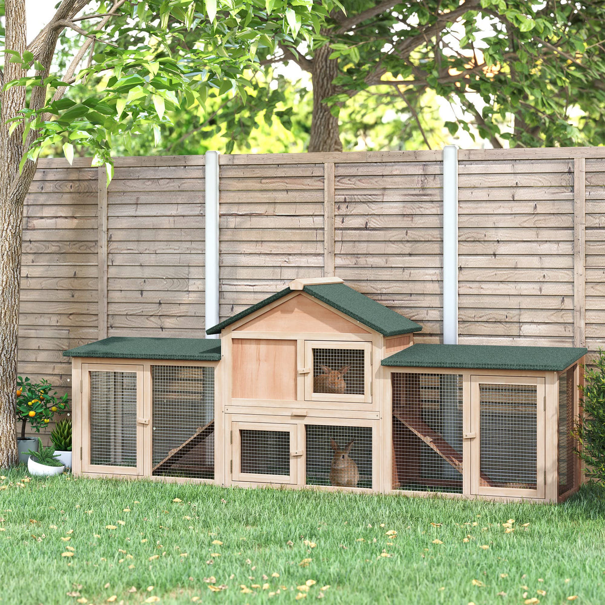 83" L Outdoor Rabbit Hutch, Guinea Pig Cage Indoor Outdoor Wooden Bunny Hutch