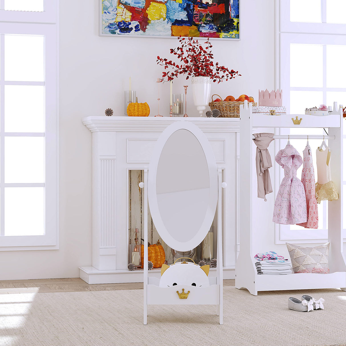 Kids Full Length Mirror, Kids Free-Standing Dressing Mirror with Adjustable Viewed