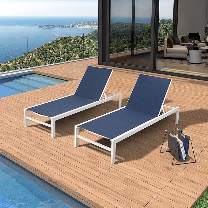 Outdoor Lounge Chair, Aluminum Chaise Chair, Adjustable Lounger Recliner