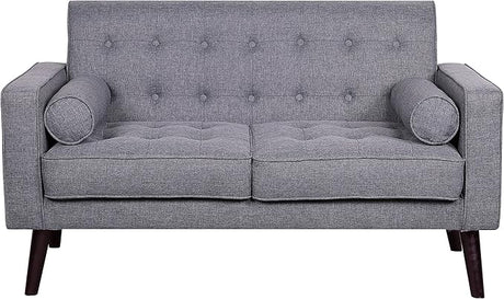 Modern Collection Upholstered Linen Sofa with Wood Legs and Two Button Tufted Accent