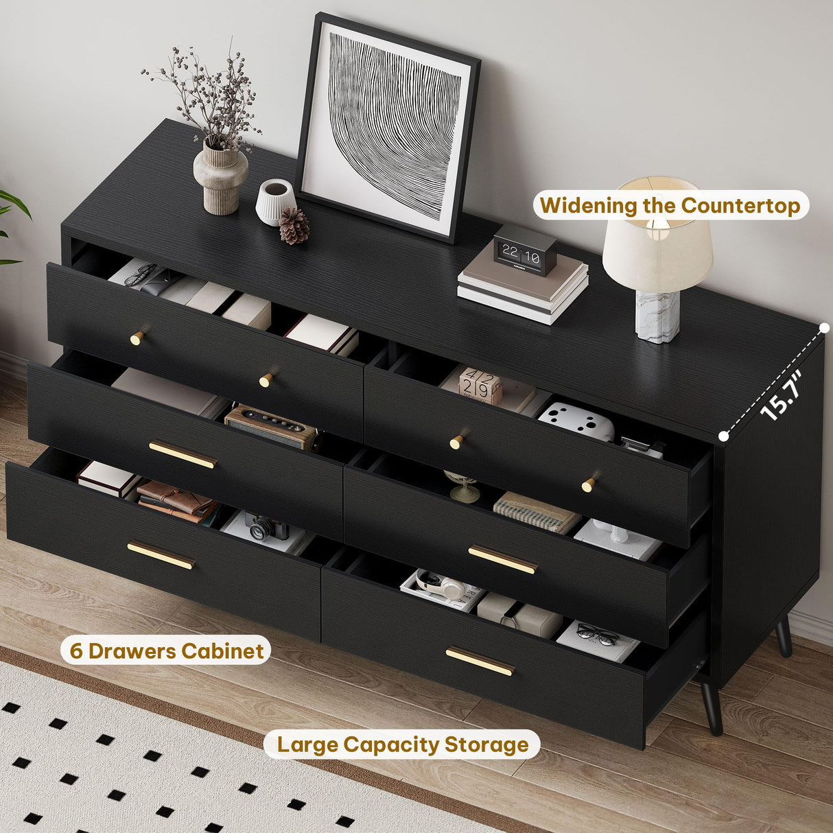 White 6 Drawers Dresser/Modern Wood Dresser Chest of Drawers