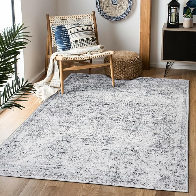 Area Rug 8×10, Large Vintage Boho Rug,Ultra-Soft Low Pile, Washable, Non Slip,Stain