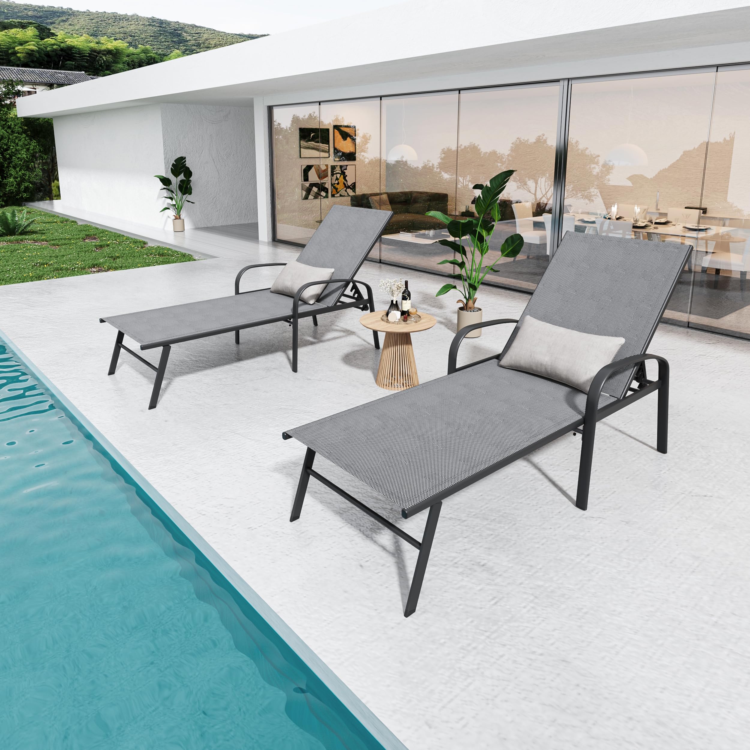 Outdoor Chaise Lounge Chairs Set of 2 Adjustable Pool Lounge Chair
