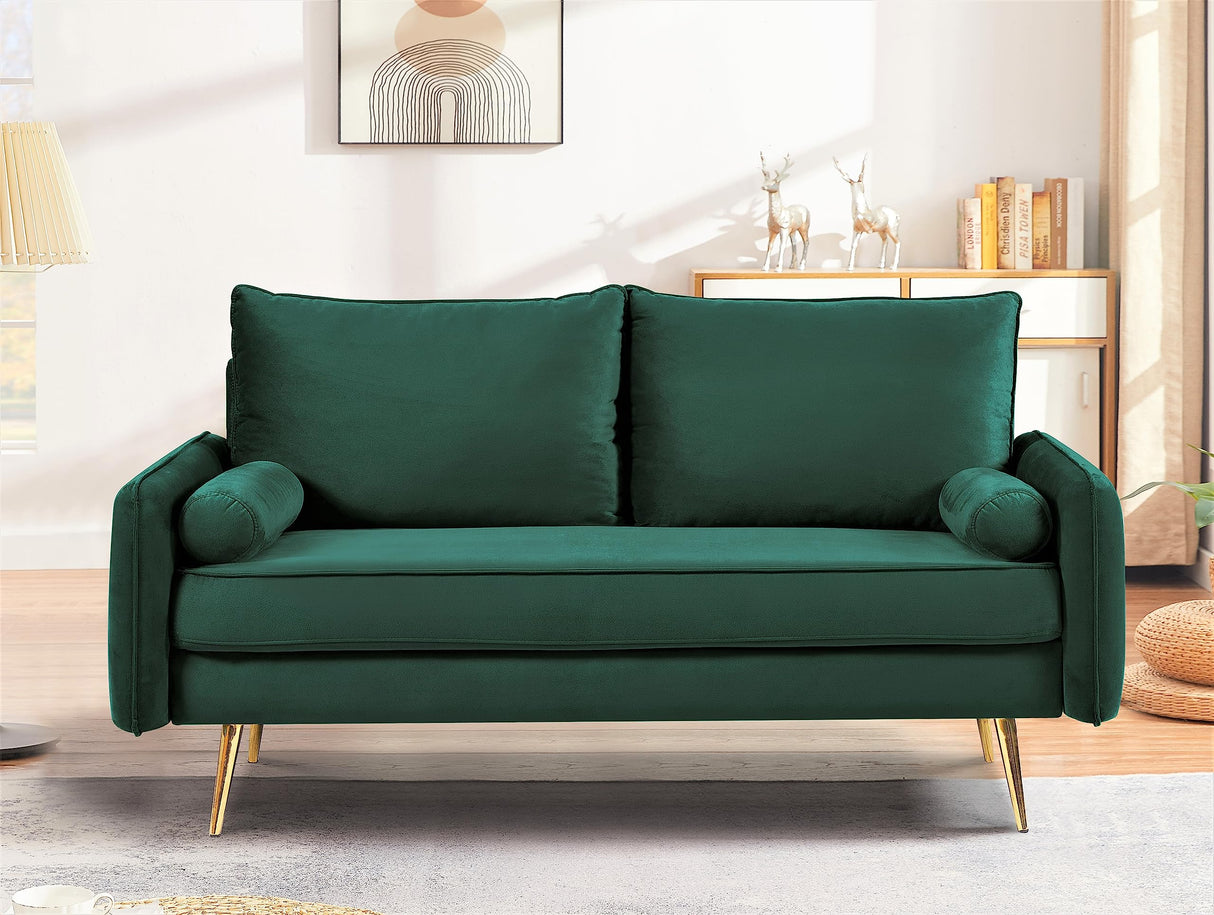 Kent Modern Loveseat, European Style Velvet Living Room Furniture with Tapered Legs, Vintage Flair, and Sleek Design, Love Seat, Green