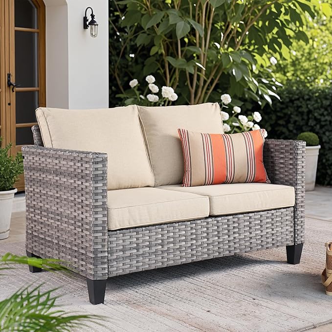 Patio Sofa All Weather Outdoor Furniture Loveseat Couch High Back Wicker