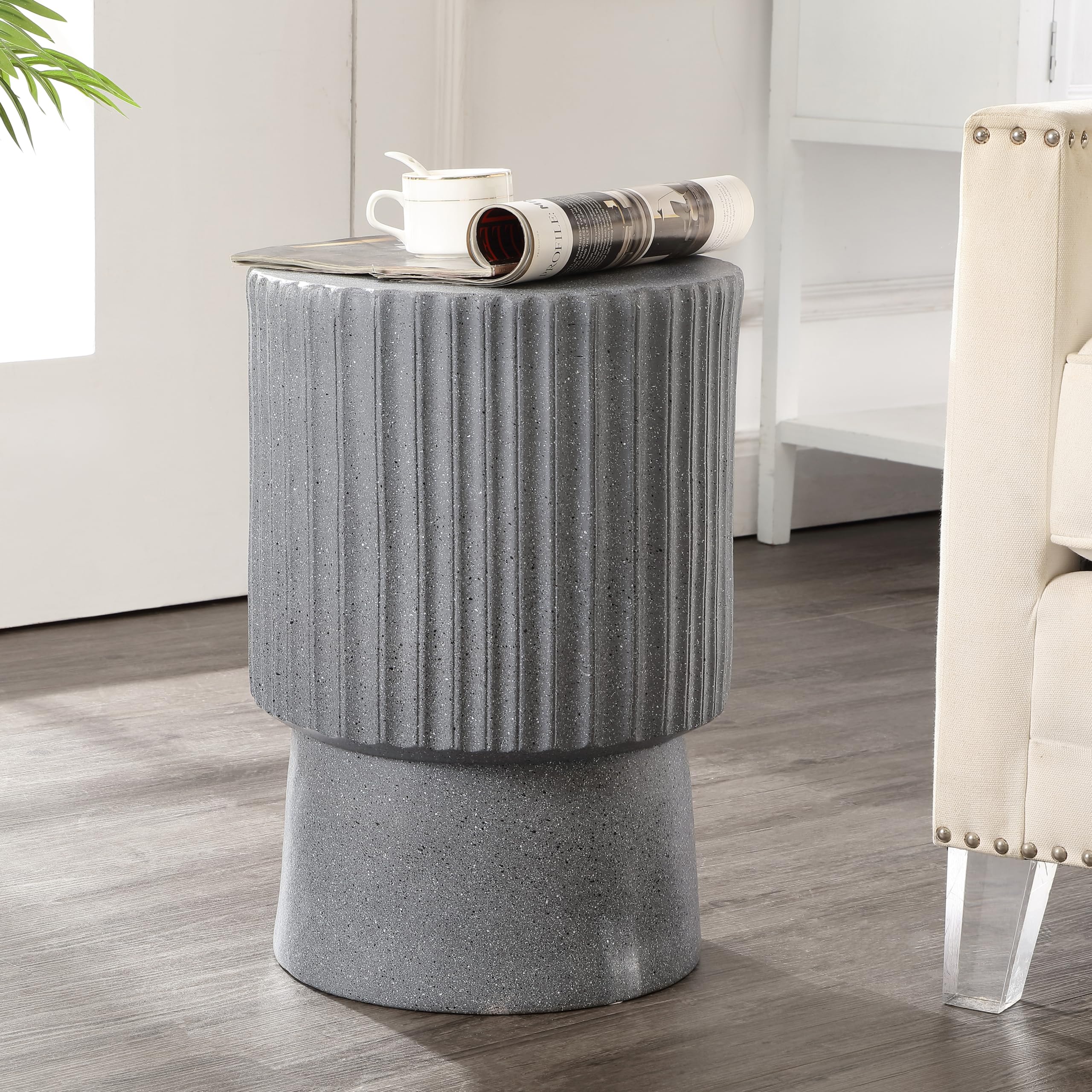 TBL1102A Louisa 19" Modern Art Deco Tambour Indoor/Outdoor Accent Table Minimalist