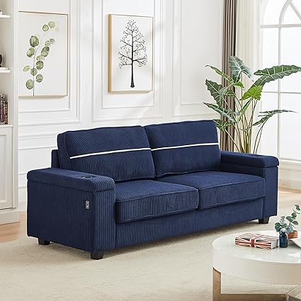 86.5" Sofa Couch for Living Room-Deep Seat Sofa with Storage Armrests,