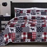 Cabin Quilt Set Queen, Christmas Rustic Quilt Coverlet Bed Set, 3-Piece Lightweight