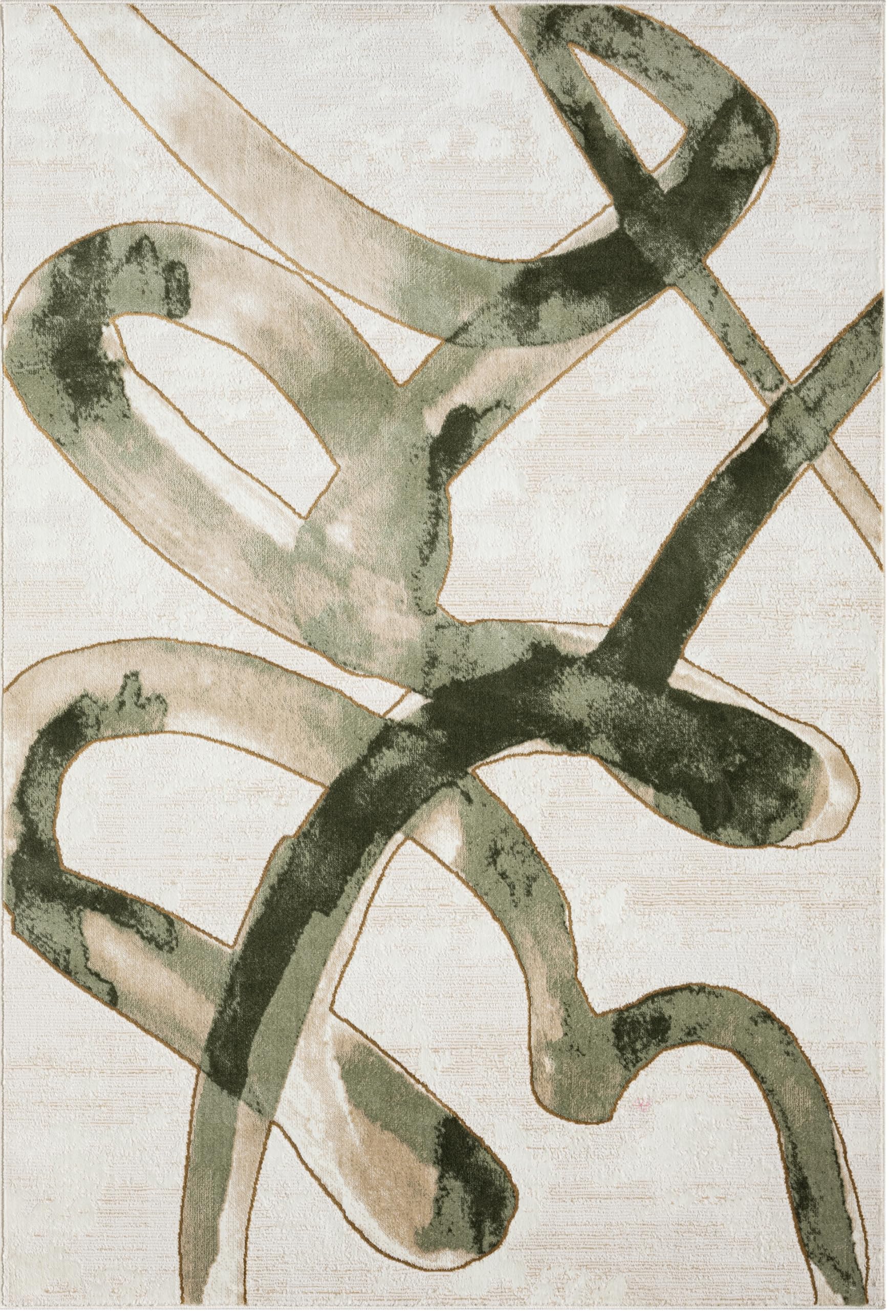 Abani Beige Cream Green Graffiti Washable Area Rug – 8' x 10' – Abstract Artistic Design – Ivy Collection – Non-Shedding, Easy to Clean – Durable for High Traffic Areas – Living Room & Bedroom