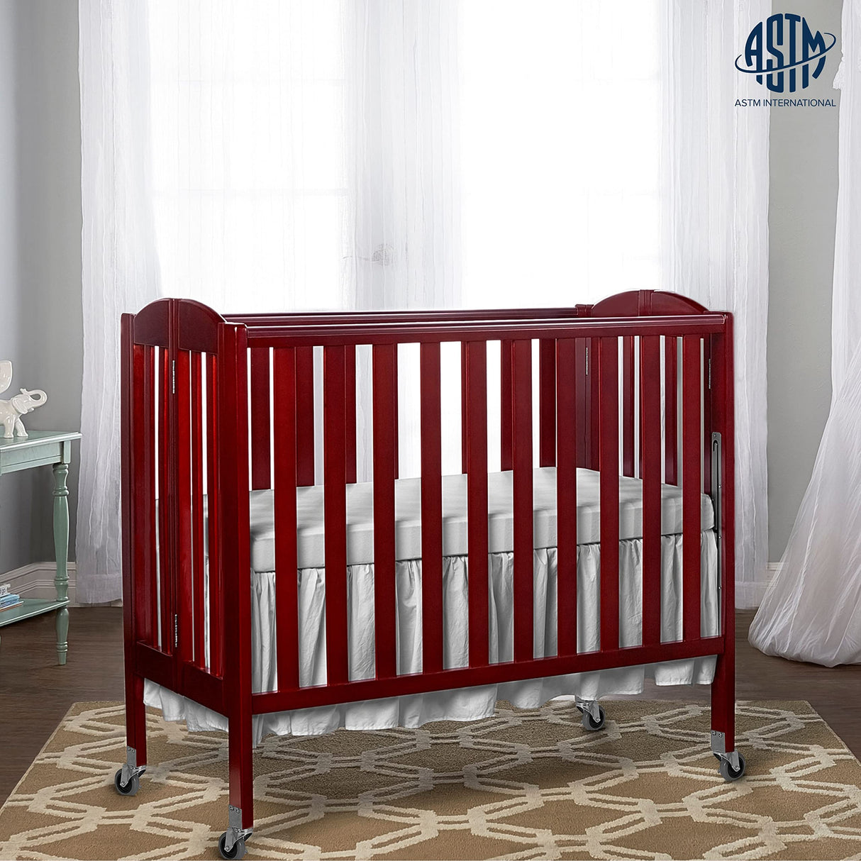 3-in-1 Folding Portable Crib, Cherry, Large