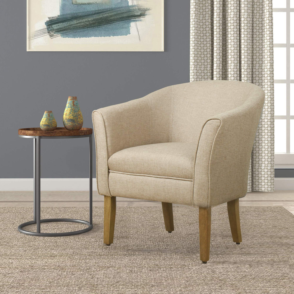 Modern Barrel Accent Chair, Flax Brown