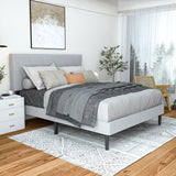 Queen Size Upholstered Bed Frame with Adjustable Headboard and Sturdy Wooden Slats,