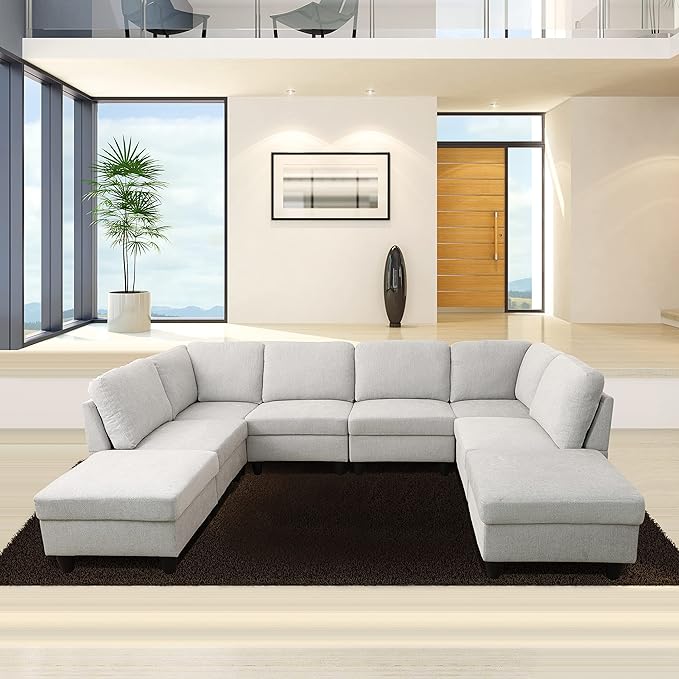 Isabel Upholstered U-Shape Modular Sectional Sofa, Brown