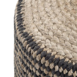 Larissa Round Pouf, Footstool, Upholstered in Natural Hand Braided Jute