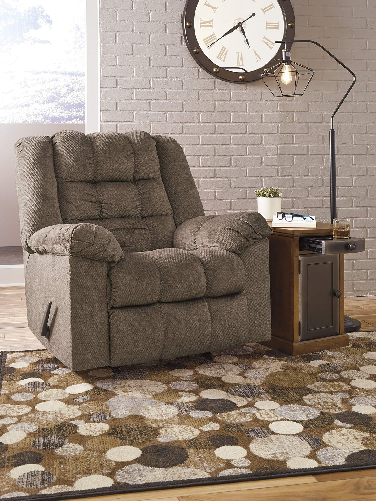 Drakestone Tufted Manual Rocker Recliner with Lumber Heat and Massage, Light Brown