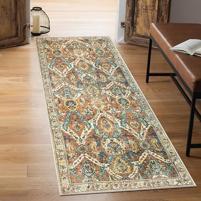 Machine Washable Area Rugs with Non-Slip Backing, Ideal for Hallway, Living Room