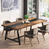 70.87 Inches Dining Table for 8 People, Wooden Kitchen Table with Strong Metal Frame for Big Family,