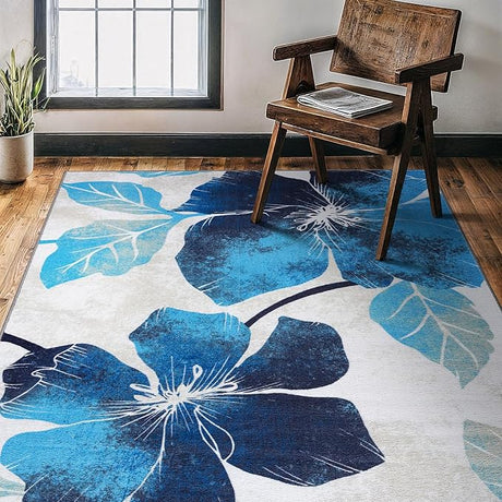 Solana Modern Floral 7'10" x 10'3" Area Rugs Non-Skid (Non-Slip) Rubber Backing Blue