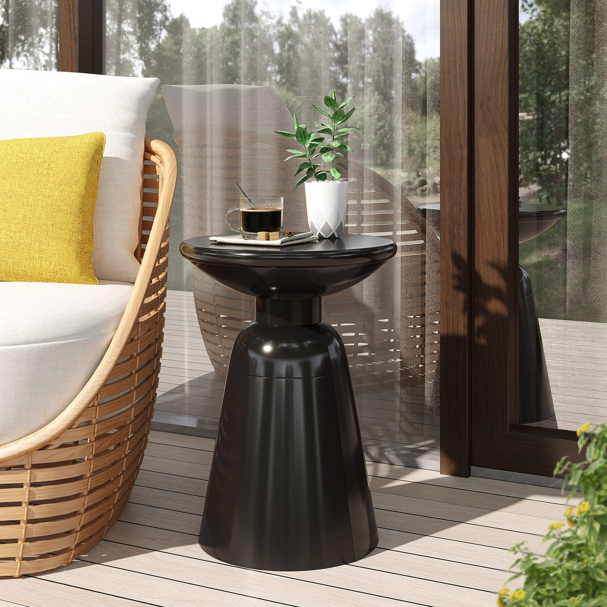 Metal End Table-Large for Living Room (Navy Blue) (15"x21", Black)