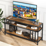 65'' TV Stand for TV up to 75 Inches, Entertainment Center with Open Storage Shelves, TV Media Console Table with Quadruple-Tube Support for Living Room, Bedroom - 65" Rustic Brown