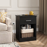 2 Nightstand with Charging Station and USB Ports & Power Outlets, Wooden End Table